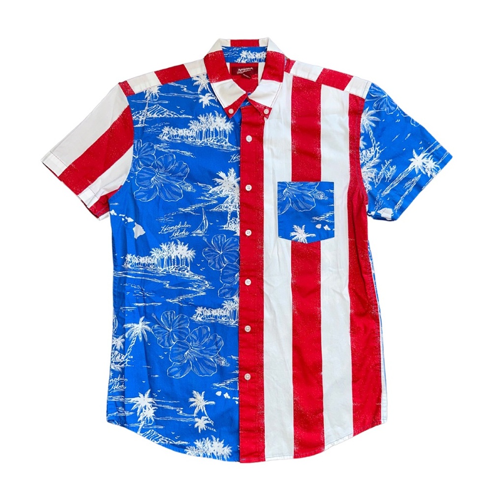 Red White & Blue Hawaiian Button Up